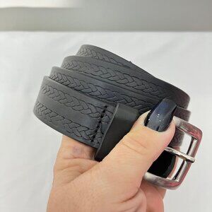 Genuine Leather Braided Black Belt With Silver Buckle‎ For Men 48"